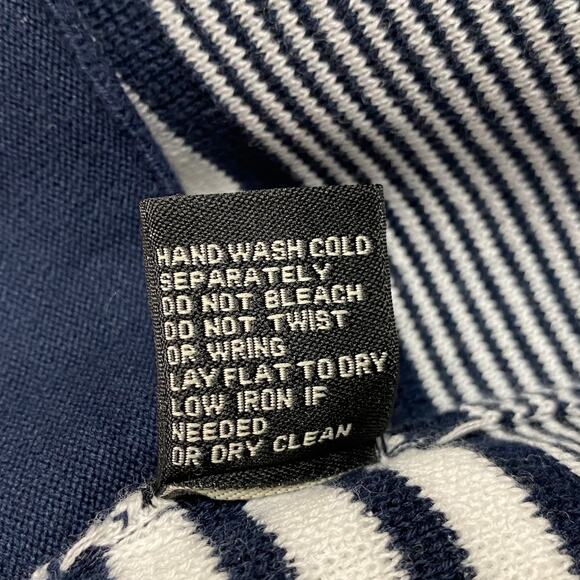 FOXCROFT Cardigan L 100% Cotton Navy White Striped Zip Front Coastal Beachy - Picture 11 of 11